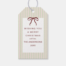Classic Stripes Red Bow Merry Christmas Cadeaulabel