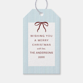 Classic Stripes Red Bow Merry Christmas Cadeaulabel