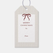Classic Stripes Red Bow Merry Christmas Cadeaulabel (Voorkant)