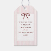 Classic Stripes Red Bow Merry Christmas Cadeaulabel (Voorkant)