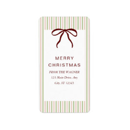 Classic Stripes Red Bow Merry Christmas Etiket