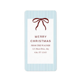 Classic Stripes Red Bow Merry Christmas Etiket