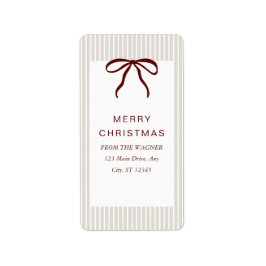 Classic Stripes Red Bow Merry Christmas Etiket