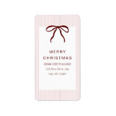 Classic Stripes Red Bow Merry Christmas Etiket (Voorkant)