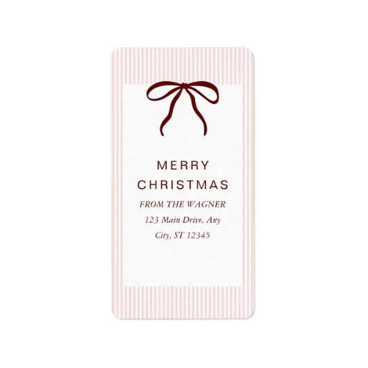 Classic Stripes Red Bow Merry Christmas Etiket (Voorkant)
