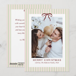 Classic Stripes Red Bow Merry Christmas Photo  Feestdagenkaart