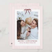 Classic Stripes Red Bow Merry Christmas Photo Feestdagenkaart (Voorkant / Achterkant)
