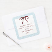 Classic Stripes Red Bow Merry Christmas Vierkante Sticker (Envelop)