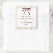 Classic Stripes Red Bow Merry Christmas Vierkante Sticker (Tas)