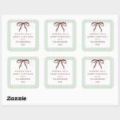 Classic Stripes Red Bow Merry Christmas Vierkante Sticker (Vel)