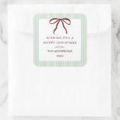 Classic Stripes Red Bow Merry Christmas Vierkante Sticker (Tas)