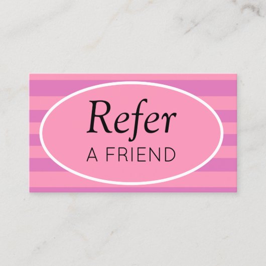 Classic Stripes Roze en Paarse Verwijs een vriend Aanbevelingskaartje (Voorkant)