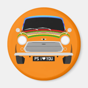 Classic Stripey Austin Mini Cooper car Magneet