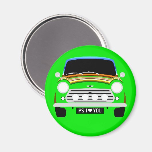 Classic Stripey Austin Mini Cooper car Magneet (Voorkant / Achterkant)