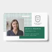Classic Student ID Donkergroene School Logo Foto Badge (Voorzijde)