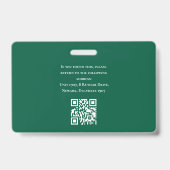 Classic Student ID Donkergroene School Logo Foto Badge (Achterkant)