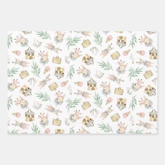 Classic Style Bunny Baby shower Gift Wrap Inpakpapier Vel (Voorkant 3)