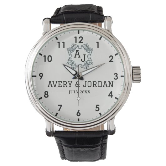 Classic style monograms with names and initials  horloge (Voorkant)