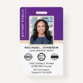 Classic Style Notary Signing Agent ID Purple Gold Badge (Voorkant)