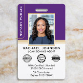 Classic Style Notary Signing Agent ID Purple Gold Badge