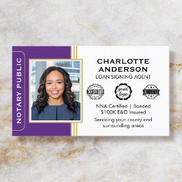 Classic Style Notary Signing Agent ID Purple Gold Visitekaartje