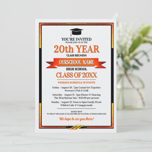 Classic Style School Kleuren Class Reunion Invitat Kaart (Staand voorkant)