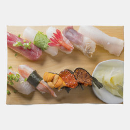 Classic Sushi Assortment on Wood Theedoek