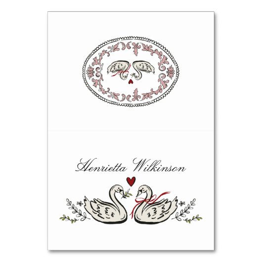 Classic Swan Monogram Pink Border Wedding Kaart (Voorkant)