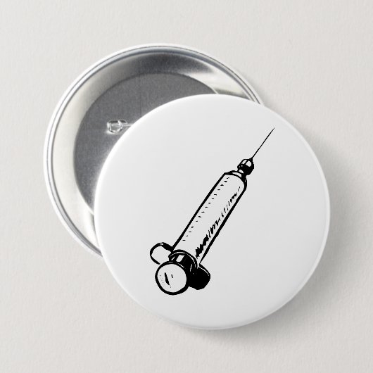 Classic Syringe Sketch Medical Equipment Ronde Button 7,6 Cm (Voorkant /achterkant)