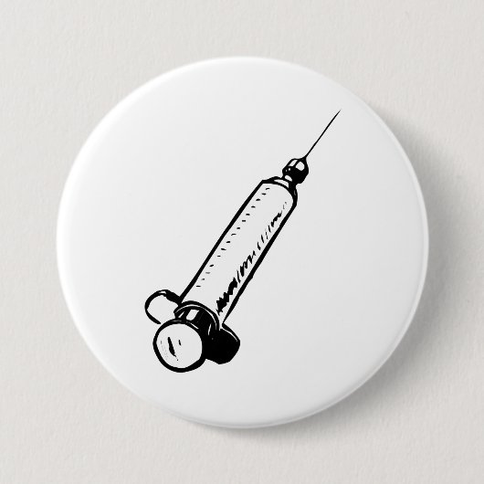 Classic Syringe Sketch Medical Equipment Ronde Button 7,6 Cm (Voorkant)