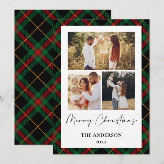 Classic Tartan Christmas Card | Photo Collage Feestdagenkaart (Voorkant / Achterkant)