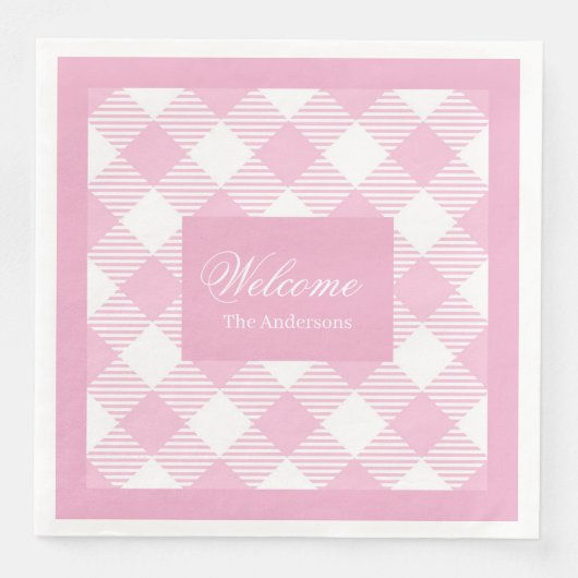 Classic Tartan Napkins Personalized Pink Style Servet (Voorkant)