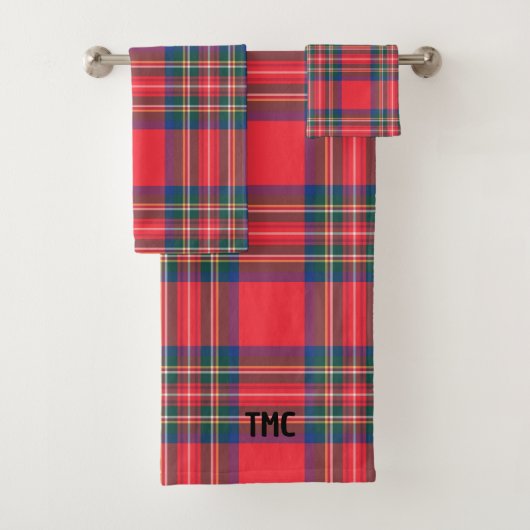 Classic Tartan Plaid Christmas Initials Preppy Bad Handdoek (Insitu)
