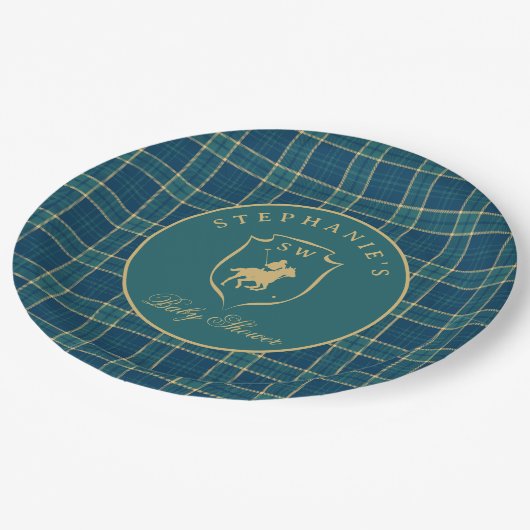 Classic Tartan Plaid Polo Equestrian Baby shower Papieren Bordje (Gekanteld)