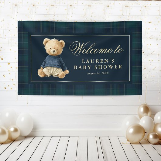 Classic Tartan Polo Bear Baby Shower Welcome Spandoek