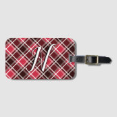 Classic Tartan Pset Red Black Monogram Aangepast Bagagelabel (Voorkant (horizontaal))