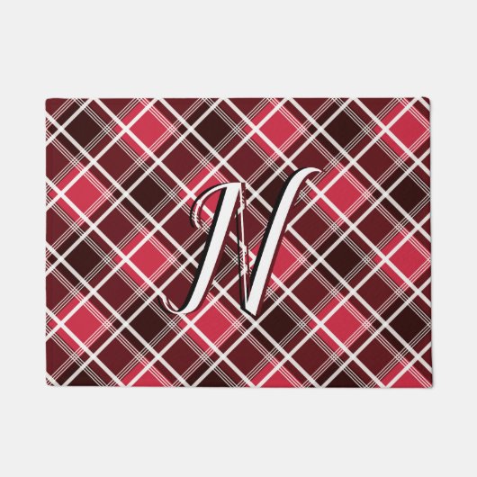 Classic Tartan Pset Red Black Monogram Aangepast Deurmat (Voorkant)