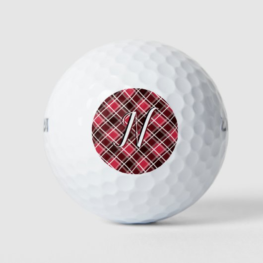 Classic Tartan Pset Red Black Monogram Aangepast Golfballen (Voorkant)