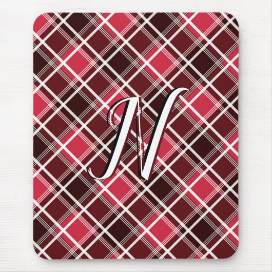 Classic Tartan Pset Red Black Monogram Aangepast Muismat (Voorkant)