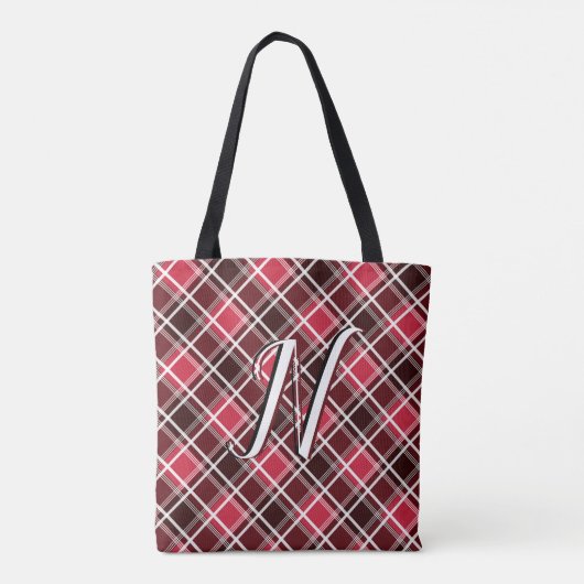 Classic Tartan Pset Red Black Monogram Aangepast Tote Bag (Achterkant)
