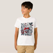 Classic Tattoo Liefde: Hart & Cupido T-Shirt Desig (Voorkant volledig)