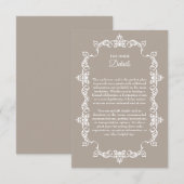 Classic Taupe Linen Brown Ornately Framed Wedding Informatiekaartje (Voorkant / Achterkant)
