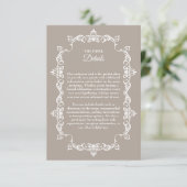 Classic Taupe Linen Brown Ornately Framed Wedding Informatiekaartje (Staand voorkant)