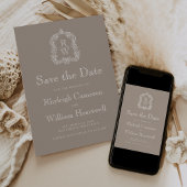 Classic Taupe Monogram Crest Script Save The Date