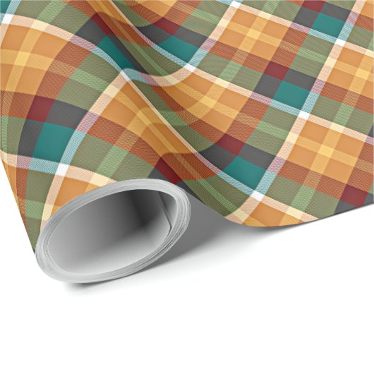 Classic Teal Blue Green Orange Tartan Pattern Cadeaupapier (Rol Hoek)