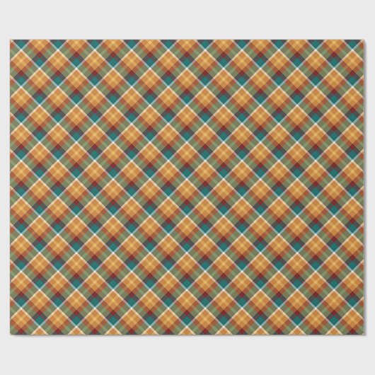 Classic Teal Blue Green Orange Tartan Pattern Cadeaupapier (Vlak)
