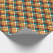 Classic Teal Blue Green Orange Tartan Pattern Cadeaupapier (Hoek)