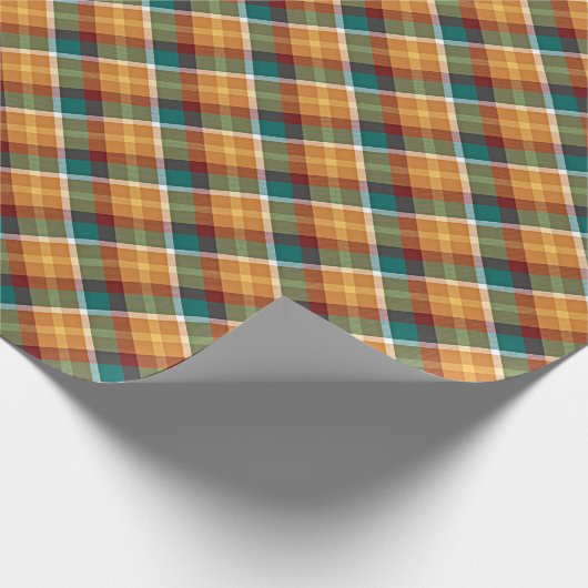 Classic Teal Blue Green Orange Tartan Pattern Cadeaupapier (Hoek)
