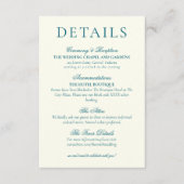 Classic Teal Blue Minimalist Wedding Details Informatiekaartje (Voorkant)