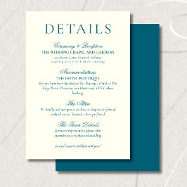 Classic Teal Blue Minimalist Wedding Details Informatiekaartje